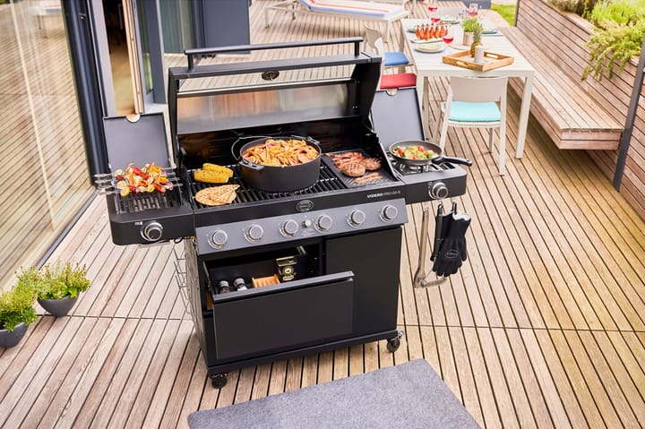 Videro PRO G6-S Vario + Gasgrill, Matt schwarz Rösle