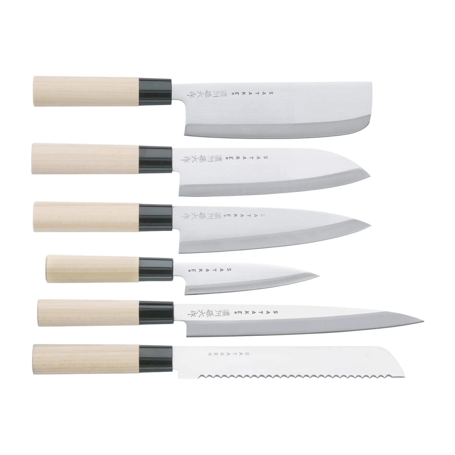 Messer-Set in Balsabox 35 x 38 cm, 6-teilig Satake