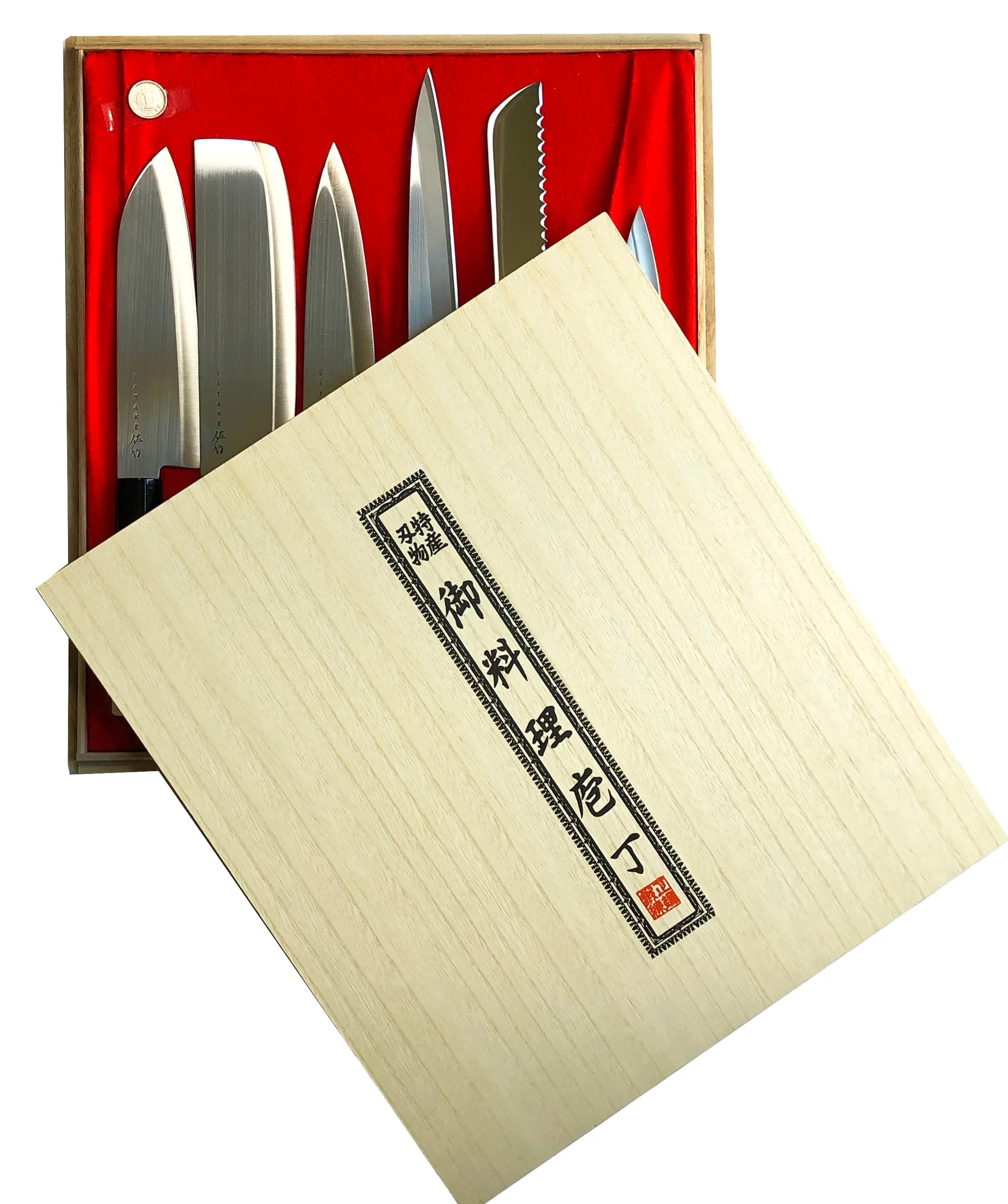 Messer-Set in Balsabox 35 x 38 cm, 6-teilig Satake