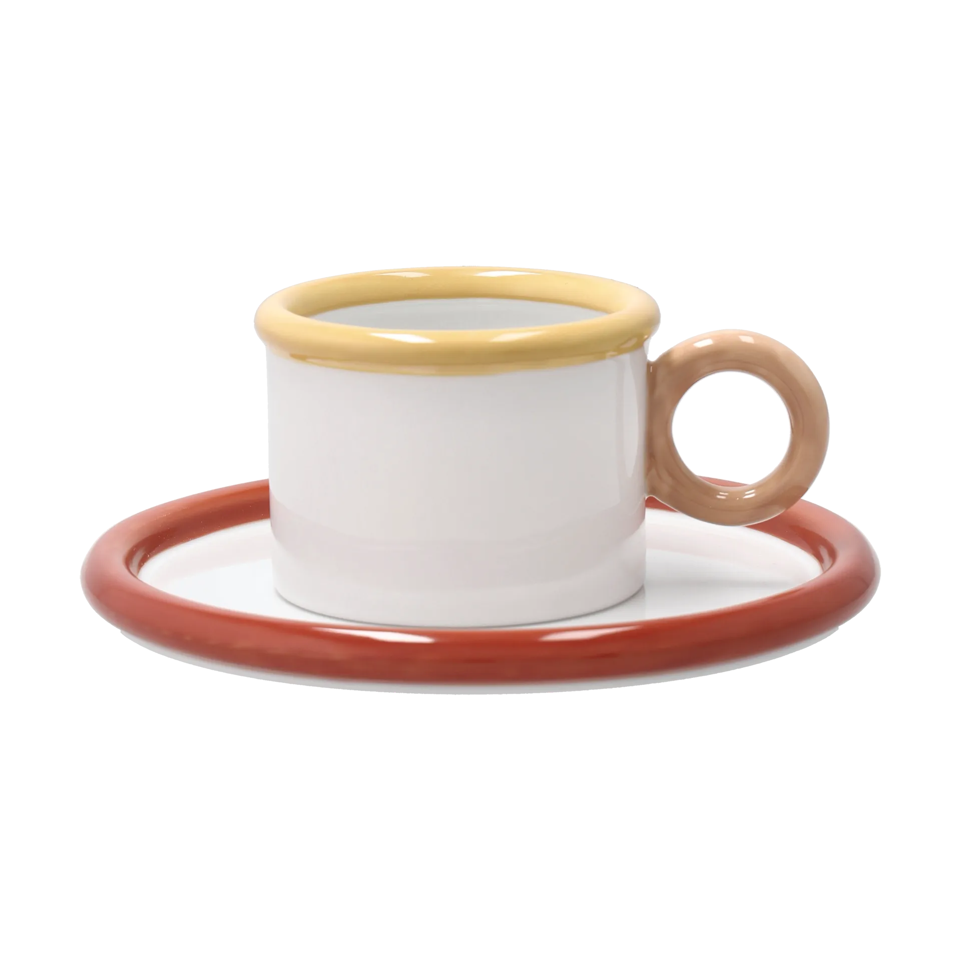 Chunky Tasse mit Untertasse, Rot-gelb Scandi Living