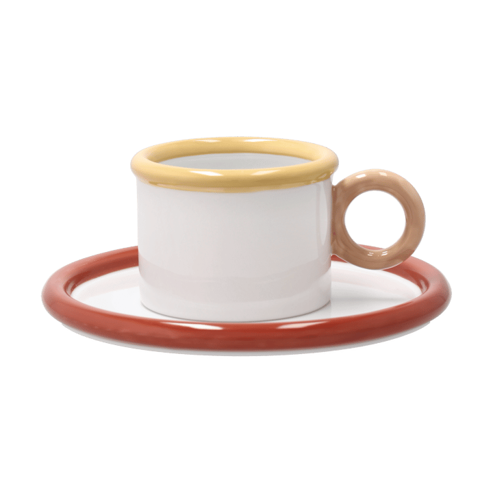 Chunky Tasse mit Untertasse - Rot-gelb - Scandi Living