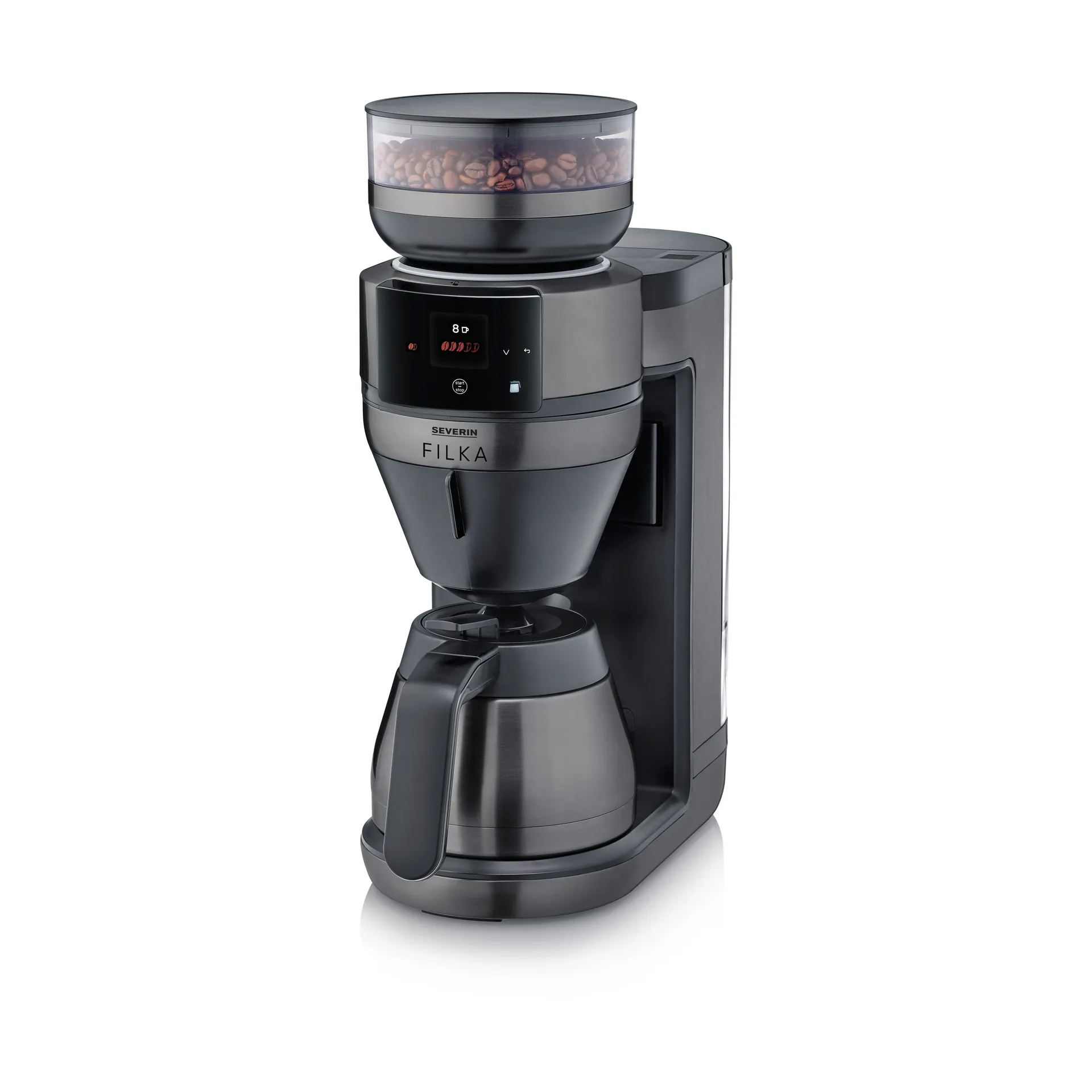 FILKA 2.0 KA 4854 Vollautomat Kaffeemaschine, Dark Inox, Thermosflasche Severin