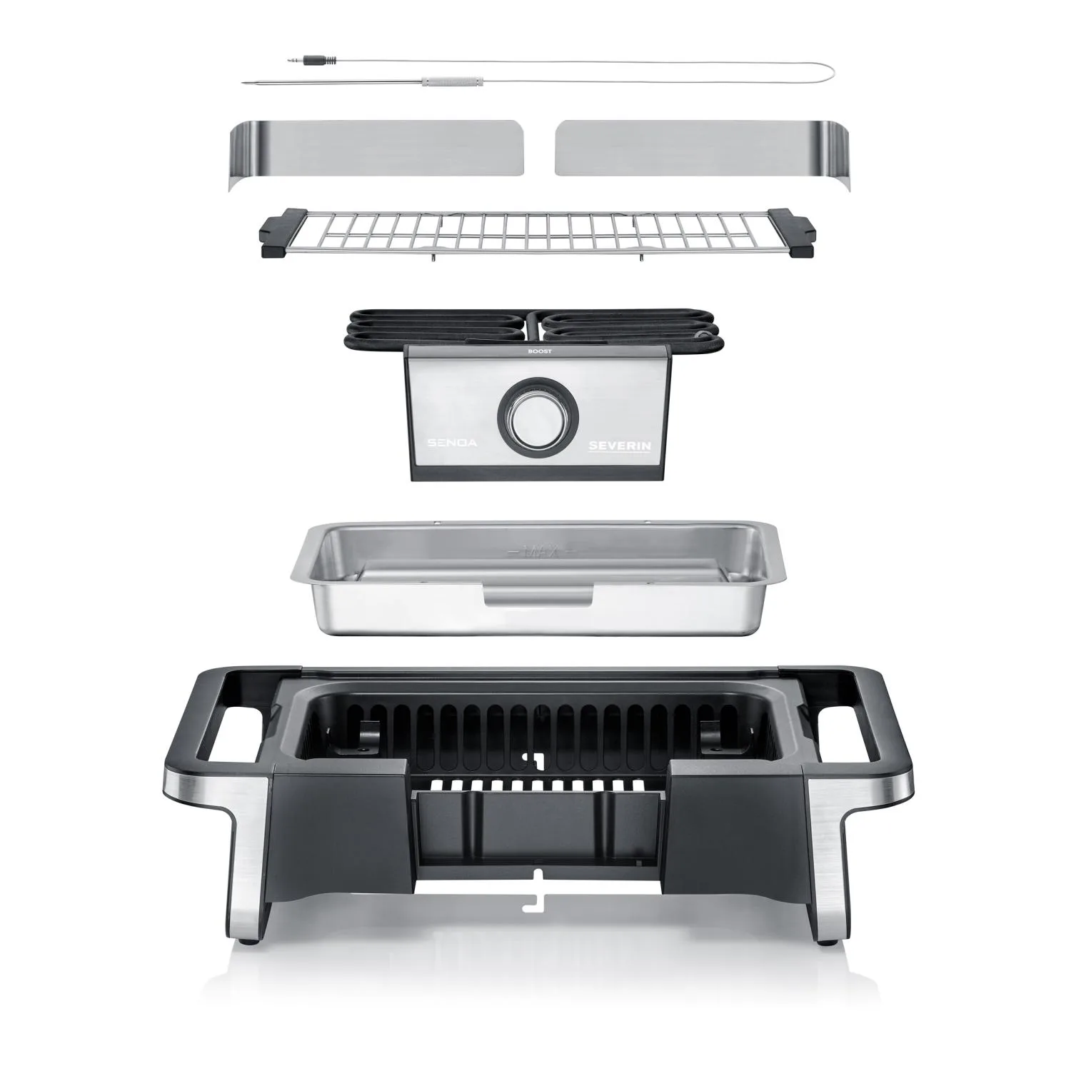 Severin PG 8117 Senoa Boost Elektrogrill mit Stativ, Schwarz Severin