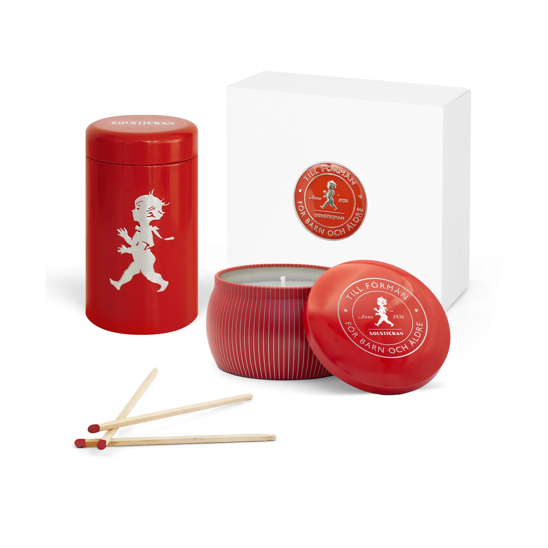 Solstickan Geschenkbox Duftkerze + Streichholzschachtel, Rot- Duftkerze Zimt & Orange Solstickan Design