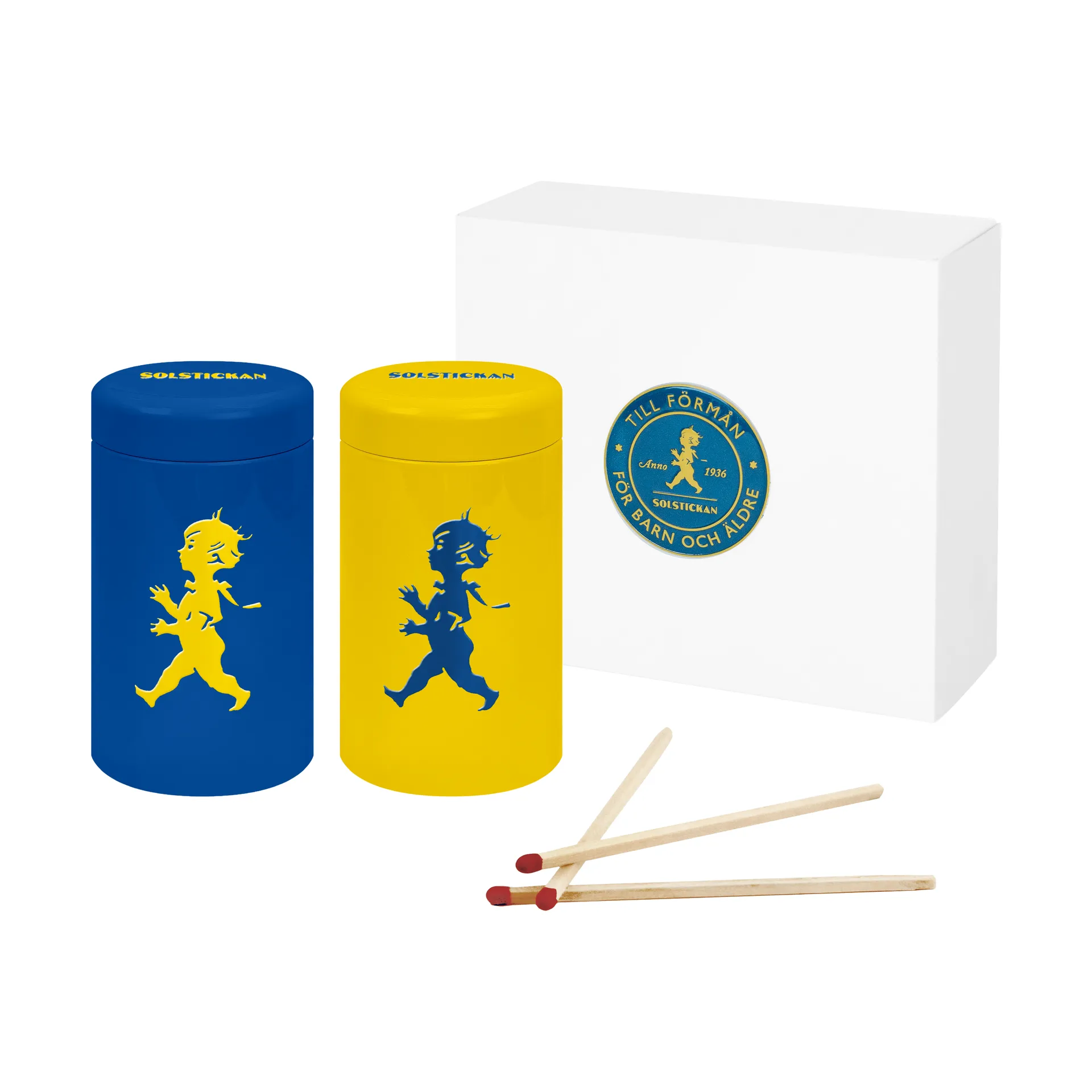 Solstickan Zündholzröhren 2er-Pack Geschenkverpackung, Gelb, Blau Solstickan Design