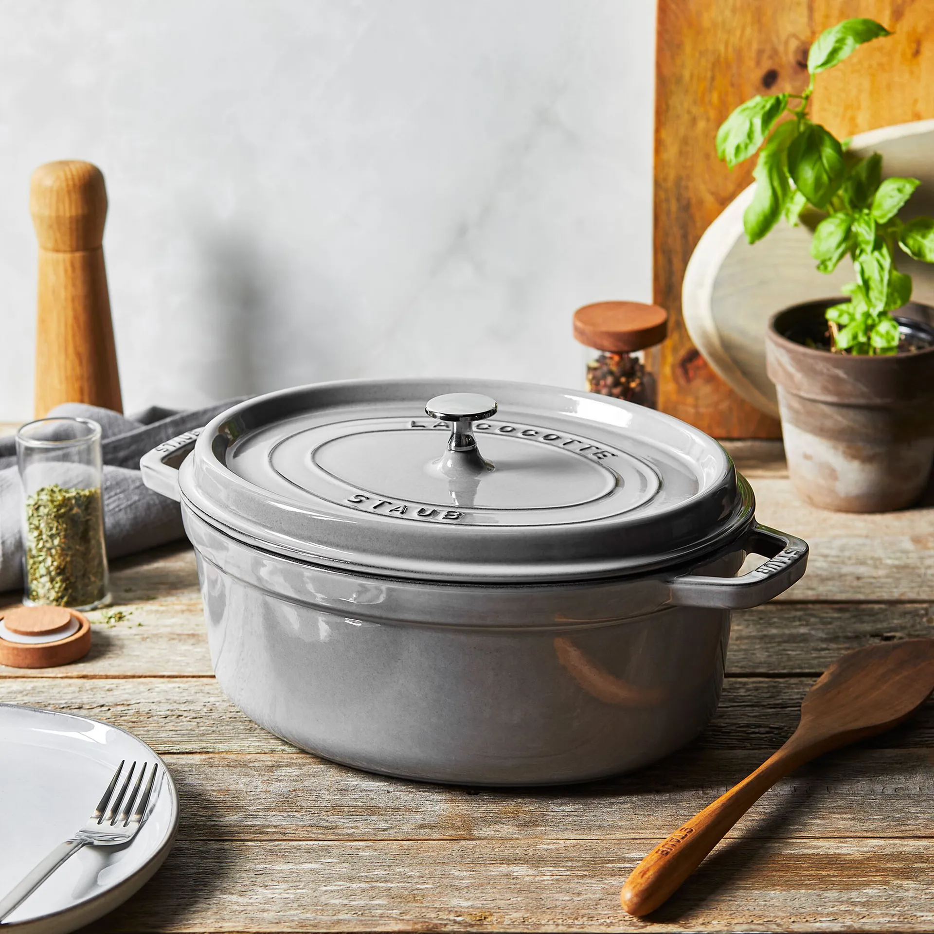 Staub La Cocotte ovaler Topf Gusseisen 6,7 L., Grafitgrau STAUB