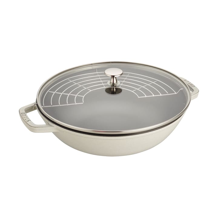Staub Wokpfanne Gusseisen mit Glasdeckel Ø30 cm - White truffle - STAUB