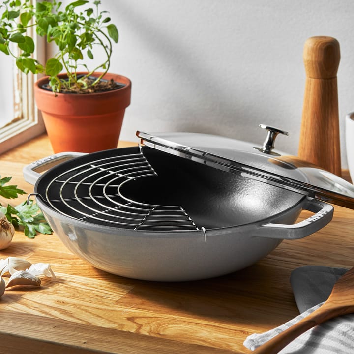 Staub Wokpfanne Gusseisen mit Glasdeckel Ø30 cm, White truffle STAUB