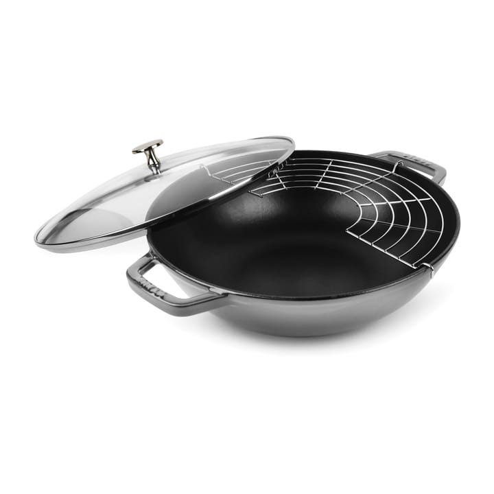 Wok mit Glasdeckel Ø30cm 4,4 L, Grau STAUB