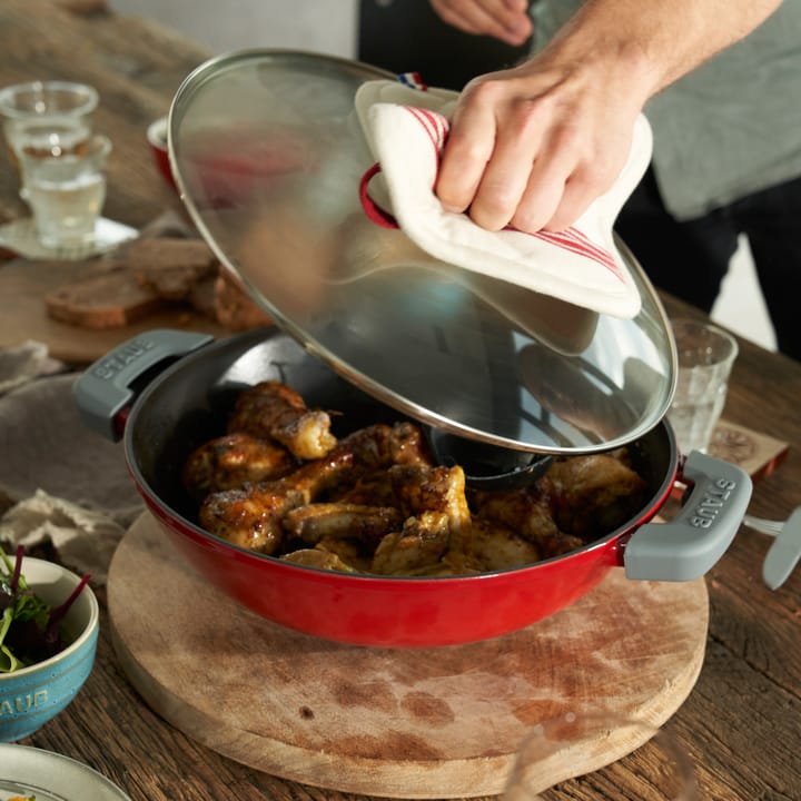 Wok mit Glasdeckel Ø30cm 4,4 L, Rot STAUB