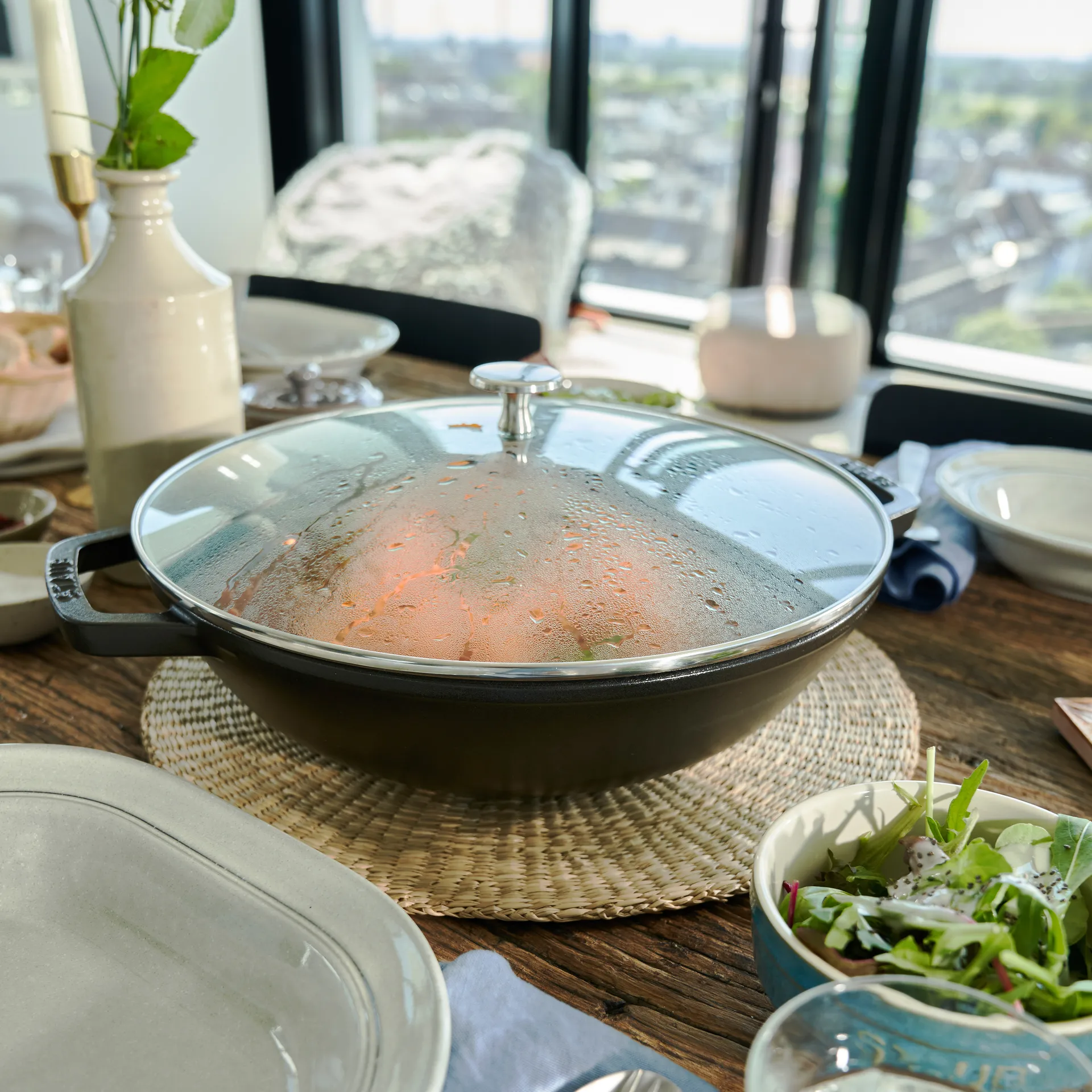 Wok mit Glasdeckel Ø37cm 5,7 L, Schwarz STAUB
