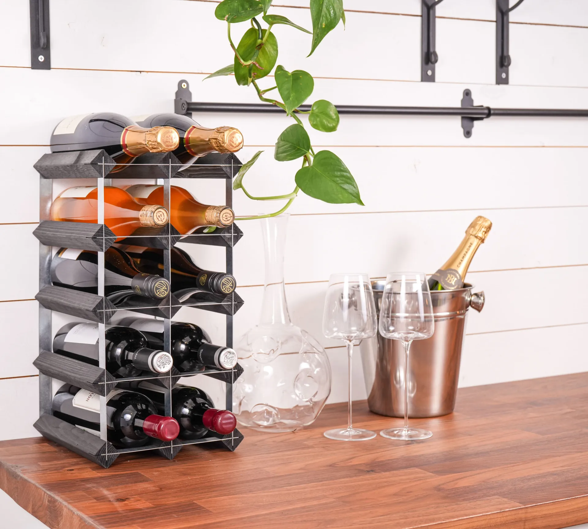 The Swedish Wine Rack Factory Weinregal montiert, 12 Flaschen-schwarze Kiefer The Swedish Wine Rack Factory