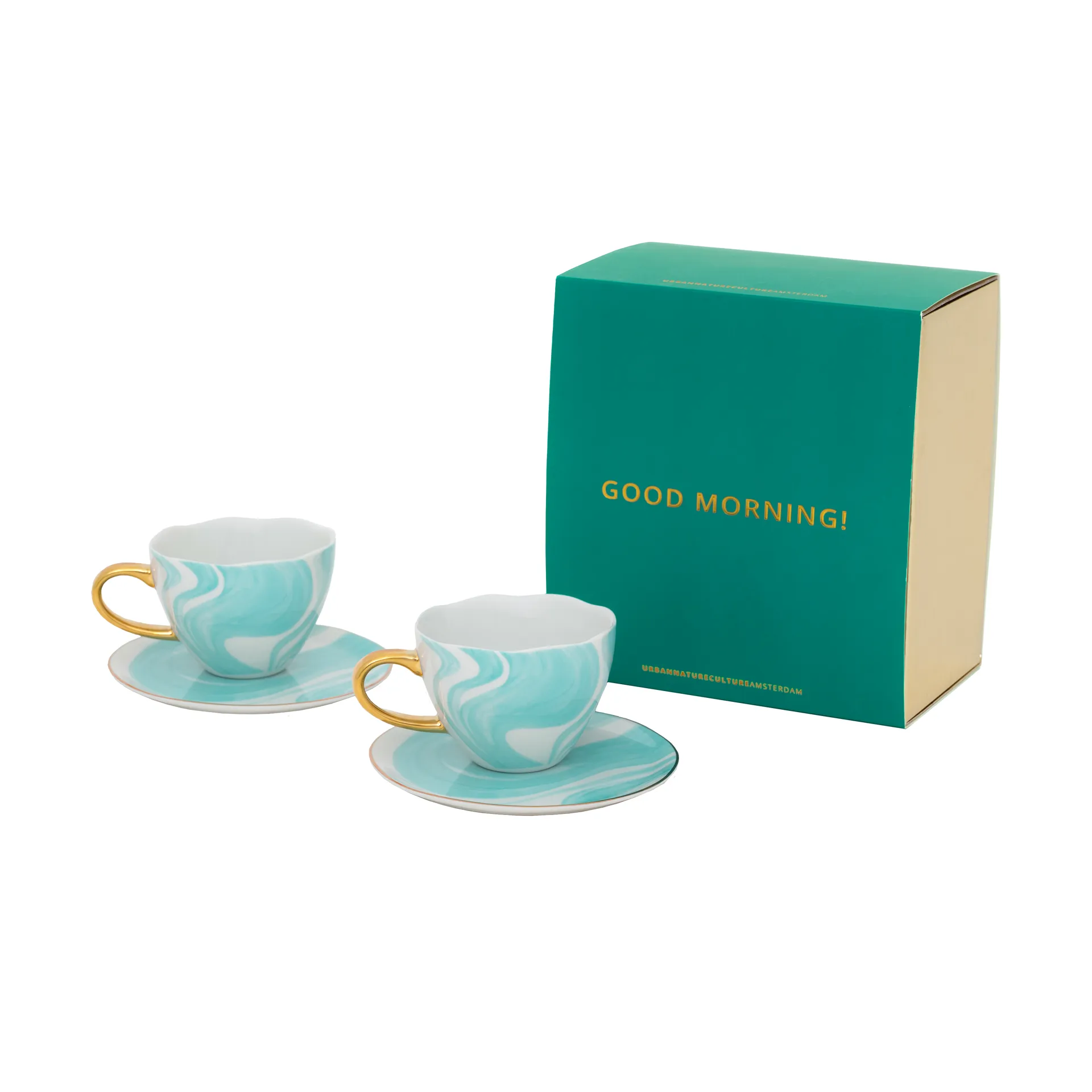 Good Morning Geschenkset Cappuccino Tasse & Untertasse 2er-Pack, Valuri emerald green URBAN NATURE CULTURE