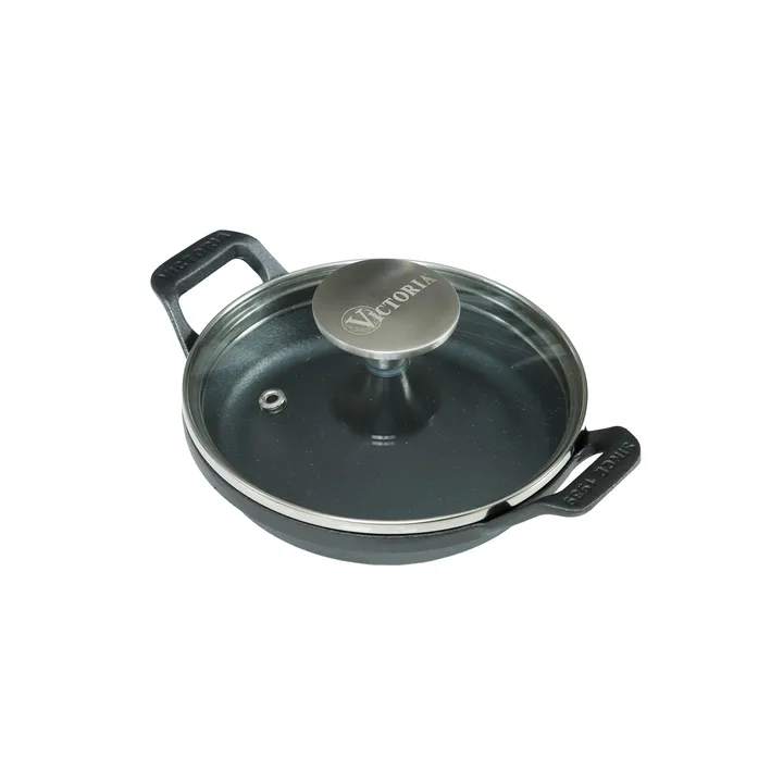 Mini runder Gusseisentopf mit Glasdeckel, vorgewürzt - Ø14 cm - Victoria