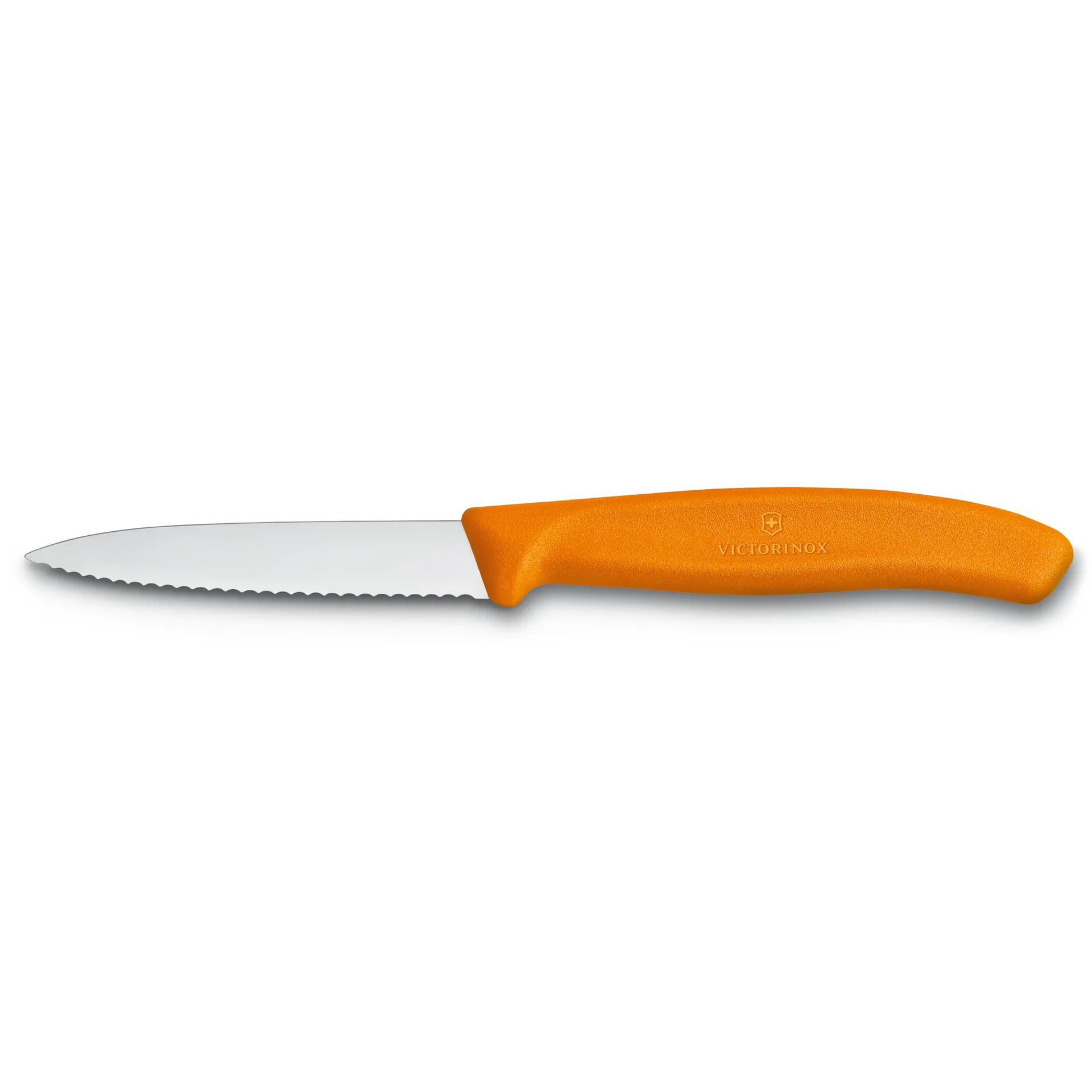 Swiss Classic Gemüse-/Schälmesser gezahnt 8cm, Orange Victorinox