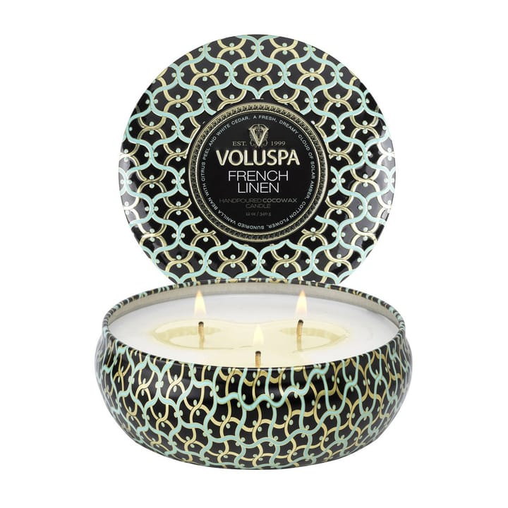 Maison Noir 3-wick Tin Duftkerze 40 Stunden, French Linen Voluspa