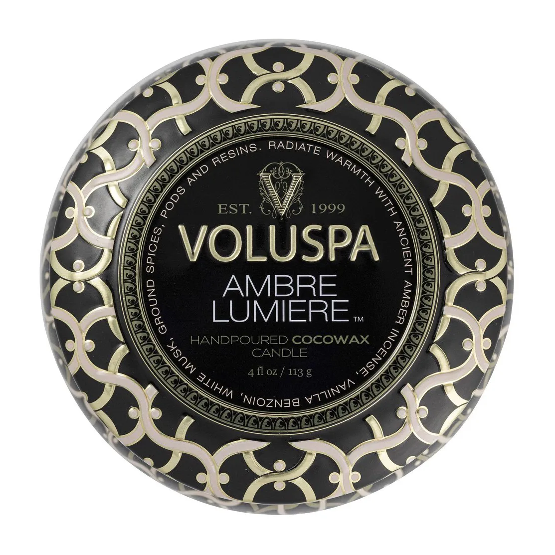 Maison Noir Mini Tin Duftkerze 25 Stunden, Ambre Lumiere Voluspa