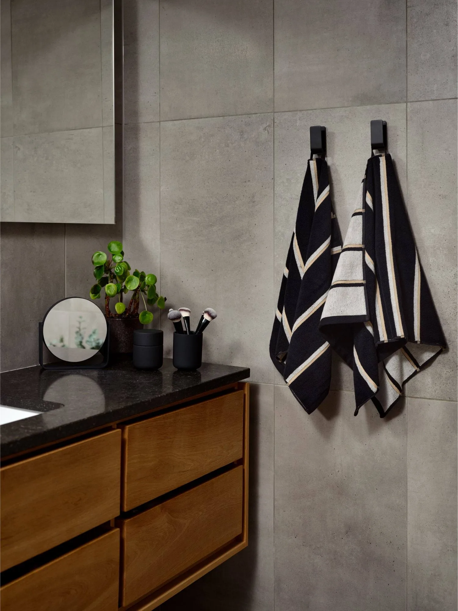 Sauna Handtuch, Black-soft grey-camel, 50x100 cm Zone Denmark